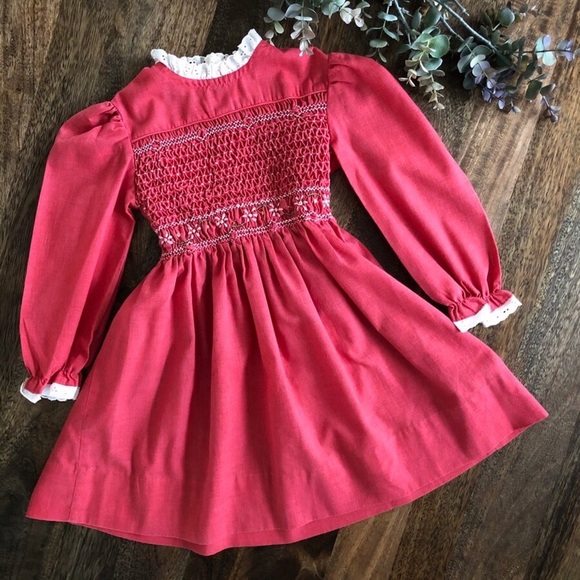 Vintage Hand Smocked Polly Flinders Dress, S 5/6 - Picture 1 of 5